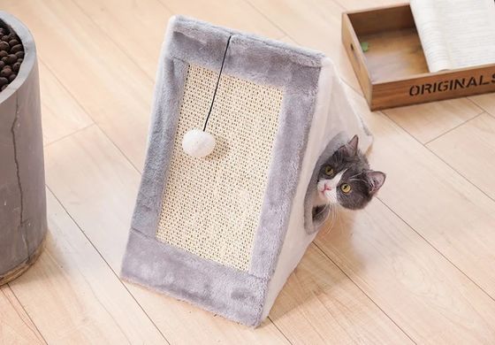 猫家具 ペットハウス プルーシュ 三角形 猫のベッド 猫の巣 暖かい 柔らかい 折りたたみ 可愛い 犬