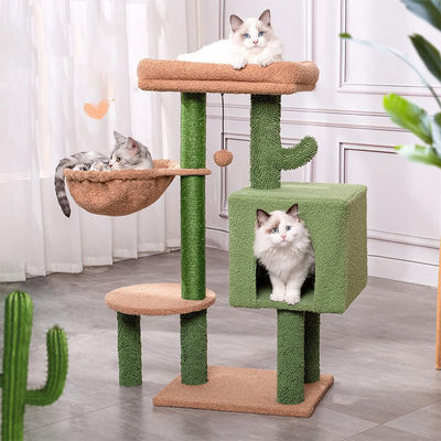 持続可能なカクトゥス猫の木 30インチ高の多層猫塔 楽しい遊びと猫のコンドミニアム