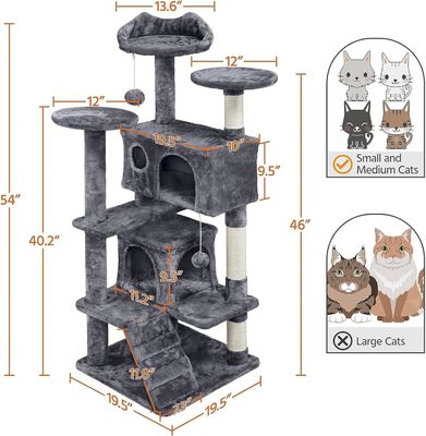 OEM/ODM カスタム 豪華 ダークグレー プルーシュ 木 多階建て 猫の別荘