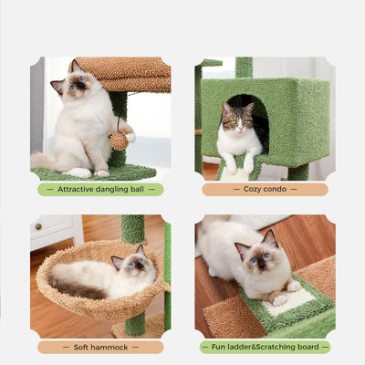 木製 モダンキャット シサル スクラッチャー カクタス ハンマックとスクラッシングポストの猫の木