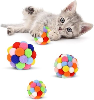 優れているペット キャットボール トイ カラフル ハンドメイド ベル ボンチボール キャットニップ インタラクティブ トイ