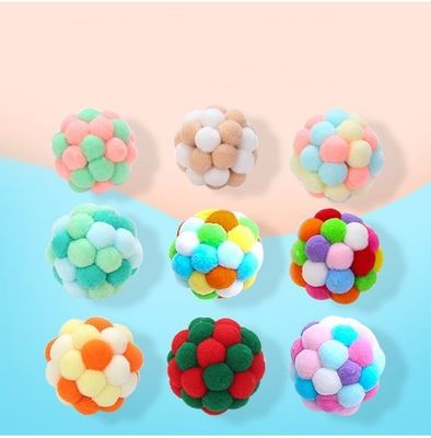 優れているペット キャットボール トイ カラフル ハンドメイド ベル ボンチボール キャットニップ インタラクティブ トイ