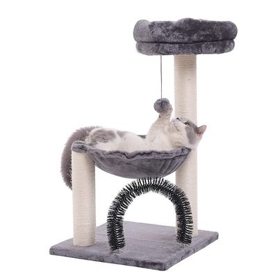 毛布猫塔 猫の木 掻き立て 玩具活動センター 灰色の猫の遊び時間