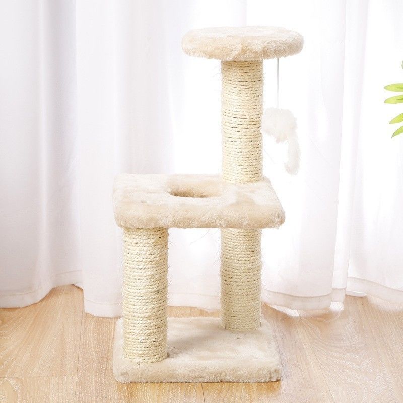ODM デザイン 猫家具 ベージュ チップボード シサル柱とプラシュハムック付きのクライミングツリー