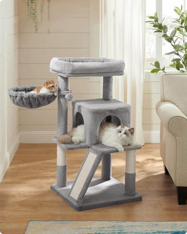 持続可能 ライトグレーの猫の木 玩具の猫塔 コンドミニアム 猫の家